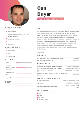 Hasta Bakıcı Cv Örnekleri cv indir